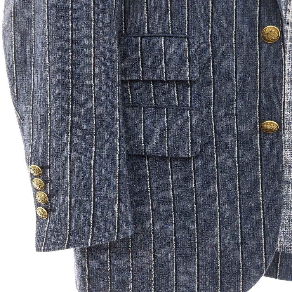 【中古】スティレ ラティーノ STILE LATINO GULE032 リネンシルクコットンナイロン ストライプ 3B テーラードジャケット ライトネイビー【サイズ44】【 状態ランクC 】【 メンズ 】