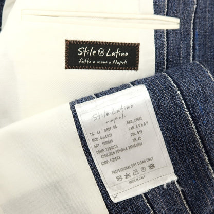 【中古】スティレ ラティーノ STILE LATINO GULE032 リネンシルクコットンナイロン ストライプ 3B テーラードジャケット ライトネイビー【サイズ44】【 状態ランクC 】【 メンズ 】