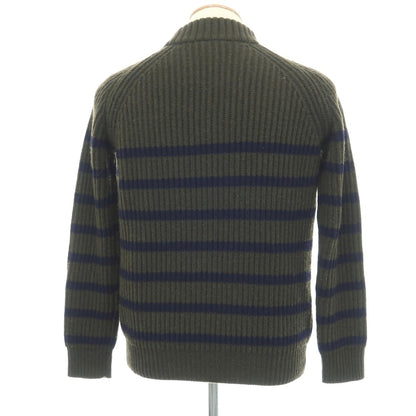 【中古】ルトロワ Letroyes ローゲージ ウールカシミヤ ボーダー リブ編み モックネック プルオーバーニット オリーブxネイビー【サイズS】【 状態ランクB 】【 メンズ 】