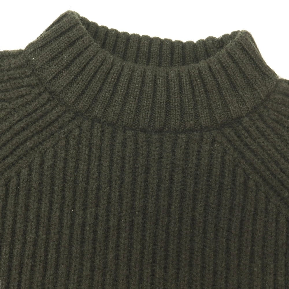 【中古】ルトロワ Letroyes ローゲージ ウールカシミヤ ボーダー リブ編み モックネック プルオーバーニット オリーブxネイビー【サイズS】【 状態ランクB 】【 メンズ 】
