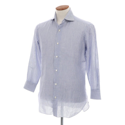 【中古】バルバ BARBA コットンリネン ストライプ ホリゾンタルカラー ドレスシャツ ブルーxホワイト【サイズ39】【 状態ランクB 】【 メンズ 】