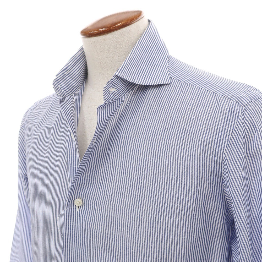 【中古】バルバ BARBA コットンリネン ストライプ ホリゾンタルカラー ドレスシャツ ブルーxホワイト【サイズ39】【 状態ランクB 】【 メンズ 】