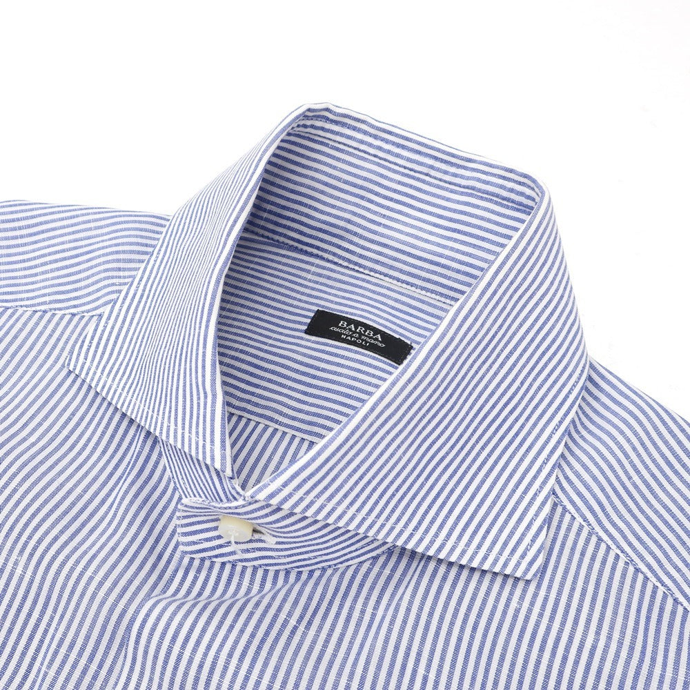 【中古】バルバ BARBA コットンリネン ストライプ ホリゾンタルカラー ドレスシャツ ブルーxホワイト【サイズ39】【 状態ランクB 】【 メンズ 】