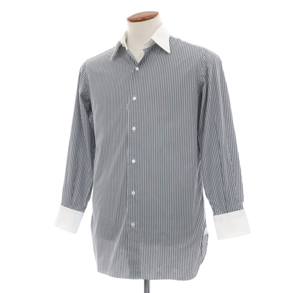 【中古】スティレ ラティーノ STILE LATINO コットン ストライプ クレリック レギュラーカラー ドレスシャツ グリーン【サイズ39】【 状態ランクC 】【 メンズ 】