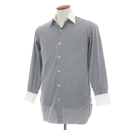 【中古】スティレ ラティーノ STILE LATINO コットン ストライプ クレリック レギュラーカラー ドレスシャツ グリーン【サイズ39】【 状態ランクC 】【 メンズ 】
