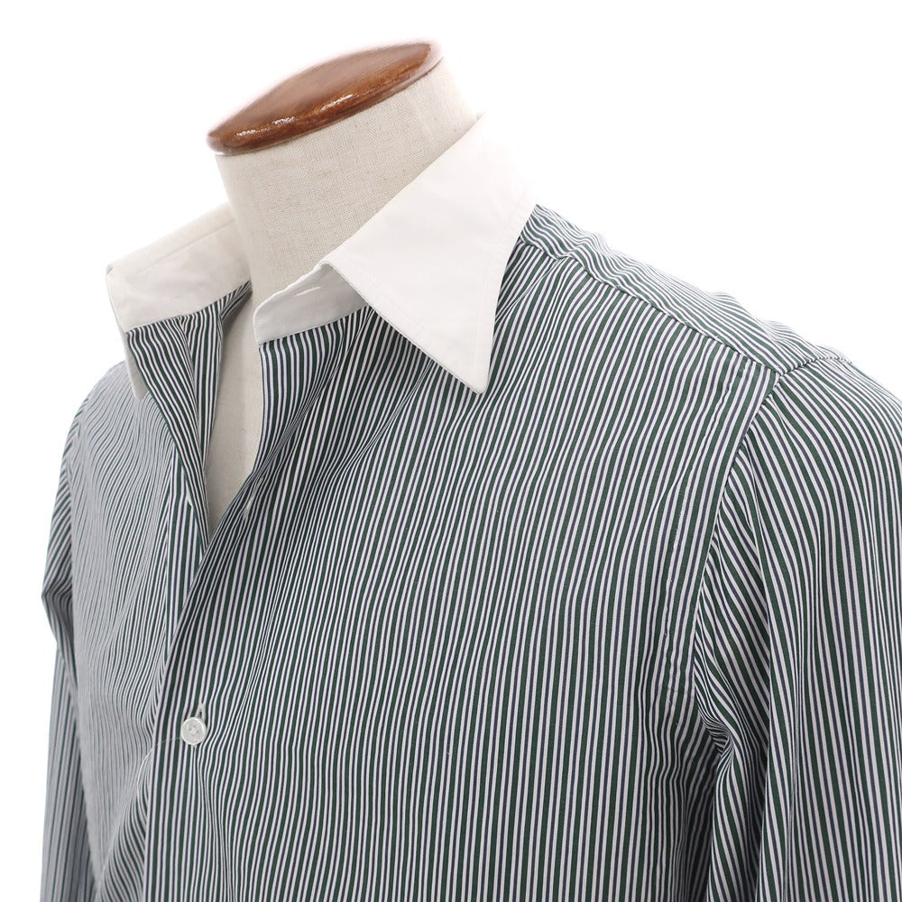 【中古】スティレ ラティーノ STILE LATINO コットン ストライプ クレリック レギュラーカラー ドレスシャツ グリーン【サイズ39】【 状態ランクC 】【 メンズ 】