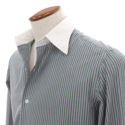 【中古】スティレ ラティーノ STILE LATINO コットン ストライプ クレリック レギュラーカラー ドレスシャツ グリーン【サイズ39】【 状態ランクC 】【 メンズ 】