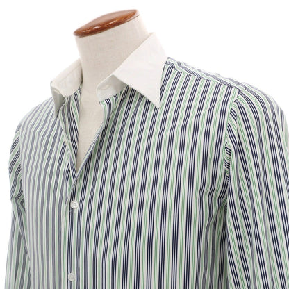 【中古】スティレ ラティーノ STILE LATINO コットン ストライプ クレリック レギュラーカラー ドレスシャツ ネイビーxグリーン【サイズ39】【 状態ランクC 】【 メンズ 】