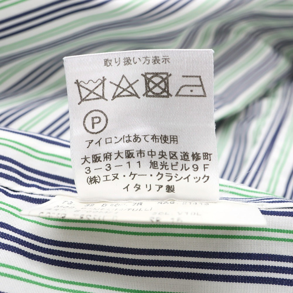 【中古】スティレ ラティーノ STILE LATINO コットン ストライプ クレリック レギュラーカラー ドレスシャツ ネイビーxグリーン【サイズ39】【 状態ランクC 】【 メンズ 】