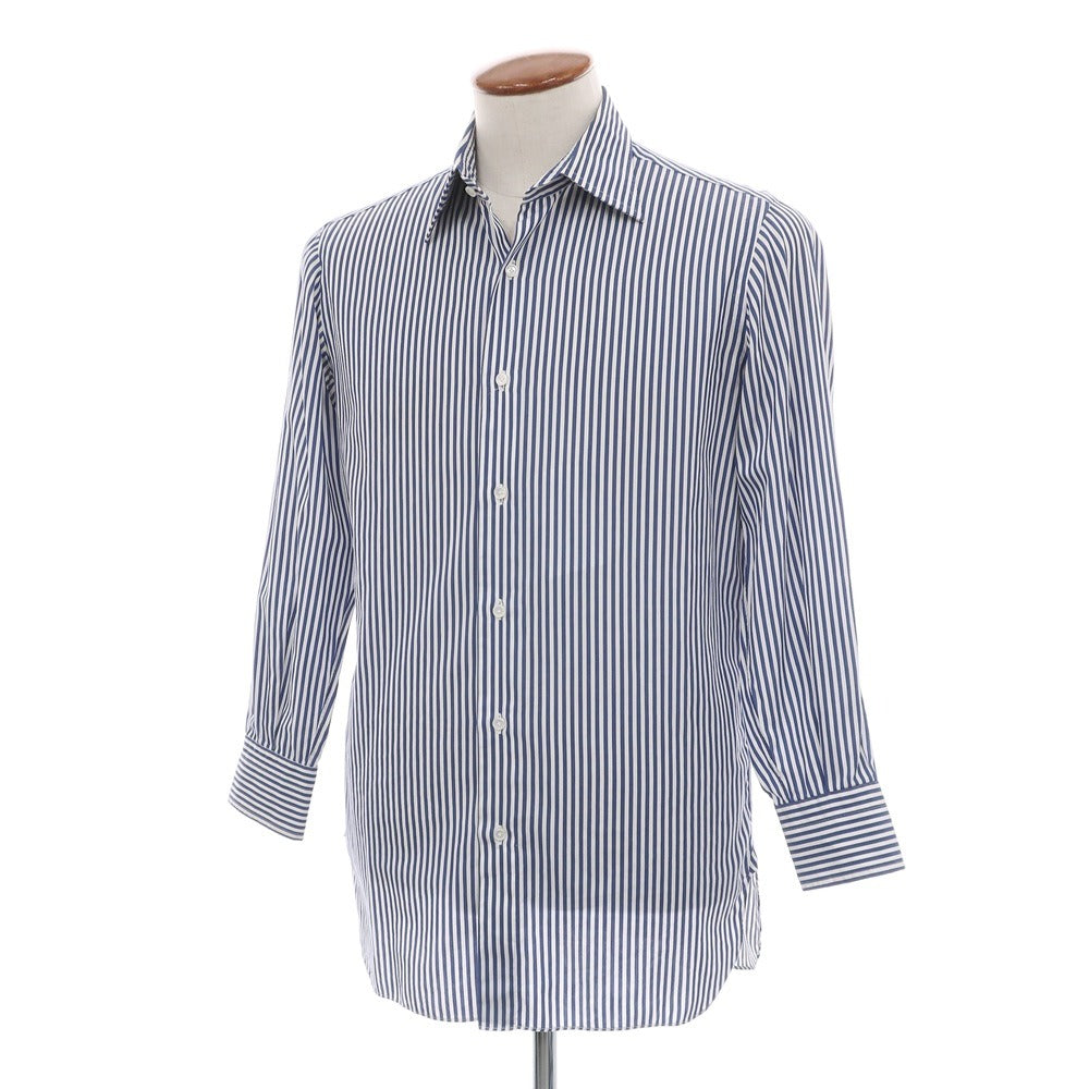 【中古】スティレ ラティーノ STILE LATINO コットン ストライプ レギュラーカラー ドレスシャツ ネイビーxホワイト【サイズ39】【 状態ランクD 】【 メンズ 】