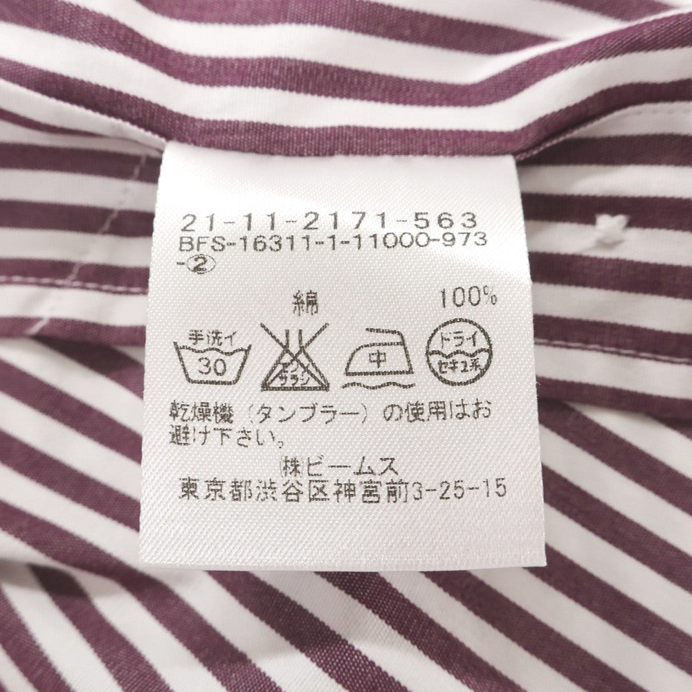 【中古】ビームスエフ BEAMS F コットン ストライプ セミワイドカラー ドレスシャツ マルーンxホワイト【サイズ39】【 状態ランクC 】【 メンズ 】