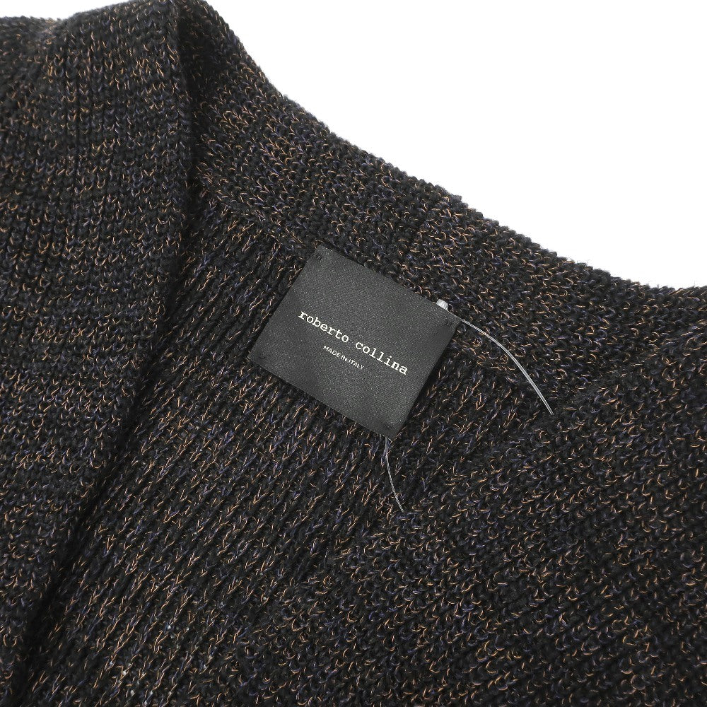 【中古】ロベルトコリーナ ROBERTO COLLINA リネンポリエステルレーヨンコットン カーディガン ブラック系xオレンジ【サイズ48】【 状態ランクB 】【 メンズ 】