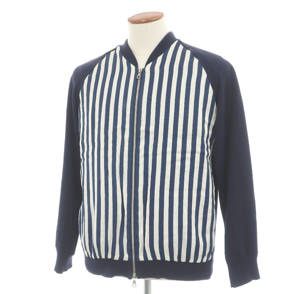 【中古】トゥモローランド TOMORROWLAND tricot コットン ストライプ 切り替え ダブルジップ カーディガン ネイビーxホワイト【サイズM】【 状態ランクC 】【 メンズ 】