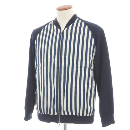 【SALE30%OFF/返品不可】【中古】トゥモローランド TOMORROWLAND tricot コットン ストライプ 切り替え ダブルジップ カーディガン ネイビーxホワイト【 サイズM 】【 状態ランクC 】【 メンズ 】