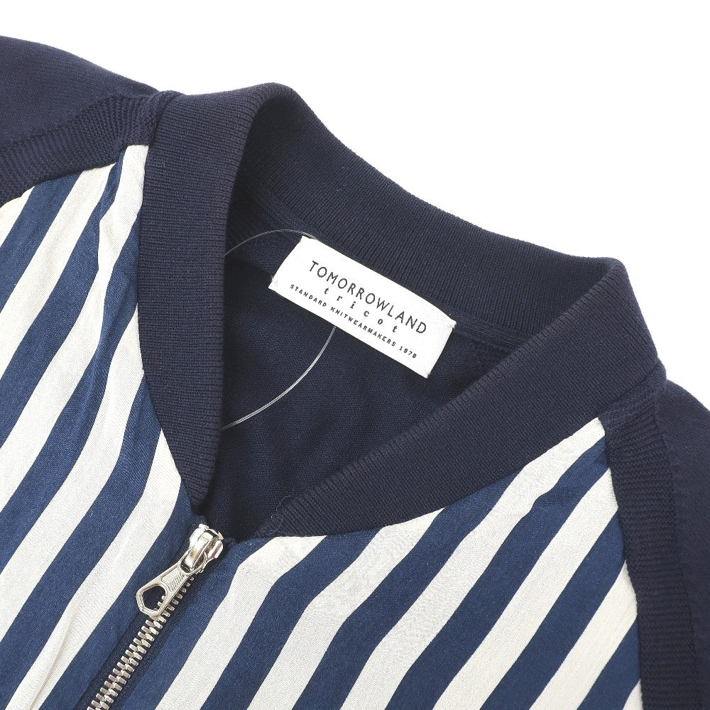 【SALE30%OFF/返品不可】【中古】トゥモローランド TOMORROWLAND tricot コットン ストライプ 切り替え ダブルジップ カーディガン ネイビーxホワイト【 サイズM 】【 状態ランクC 】【 メンズ 】