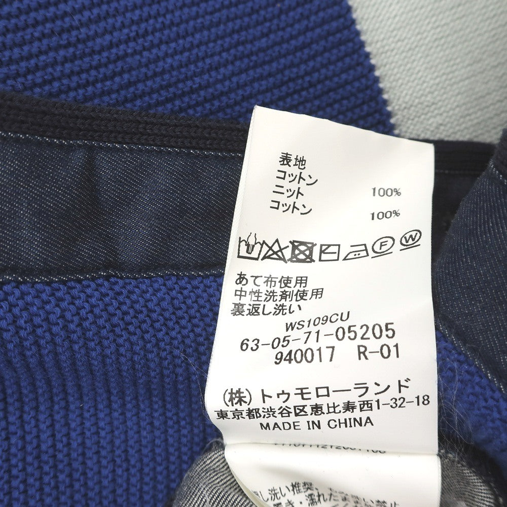 【中古】トゥモローランド TOMORROWLAND tricot ニット切り替え パッチワーク ショートカラー 半袖シャツ ネイビー【サイズS】【 状態ランクC 】【 メンズ 】