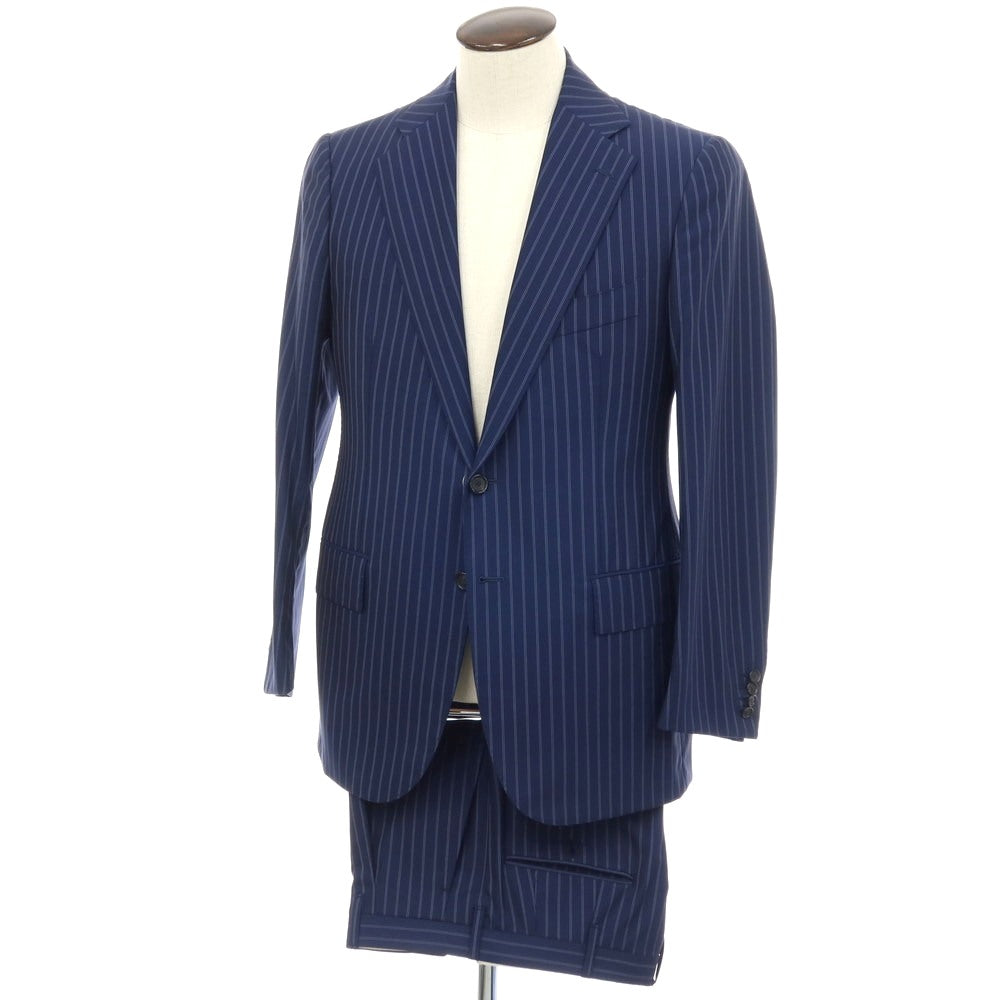 【中古】チェーザレ アットリーニ Cesare Attolini AUS20PUN3 ウール ストライプ 2つボタンスーツ ネイビーxホワイト【サイズ50】【 状態ランクC 】【 メンズ 】