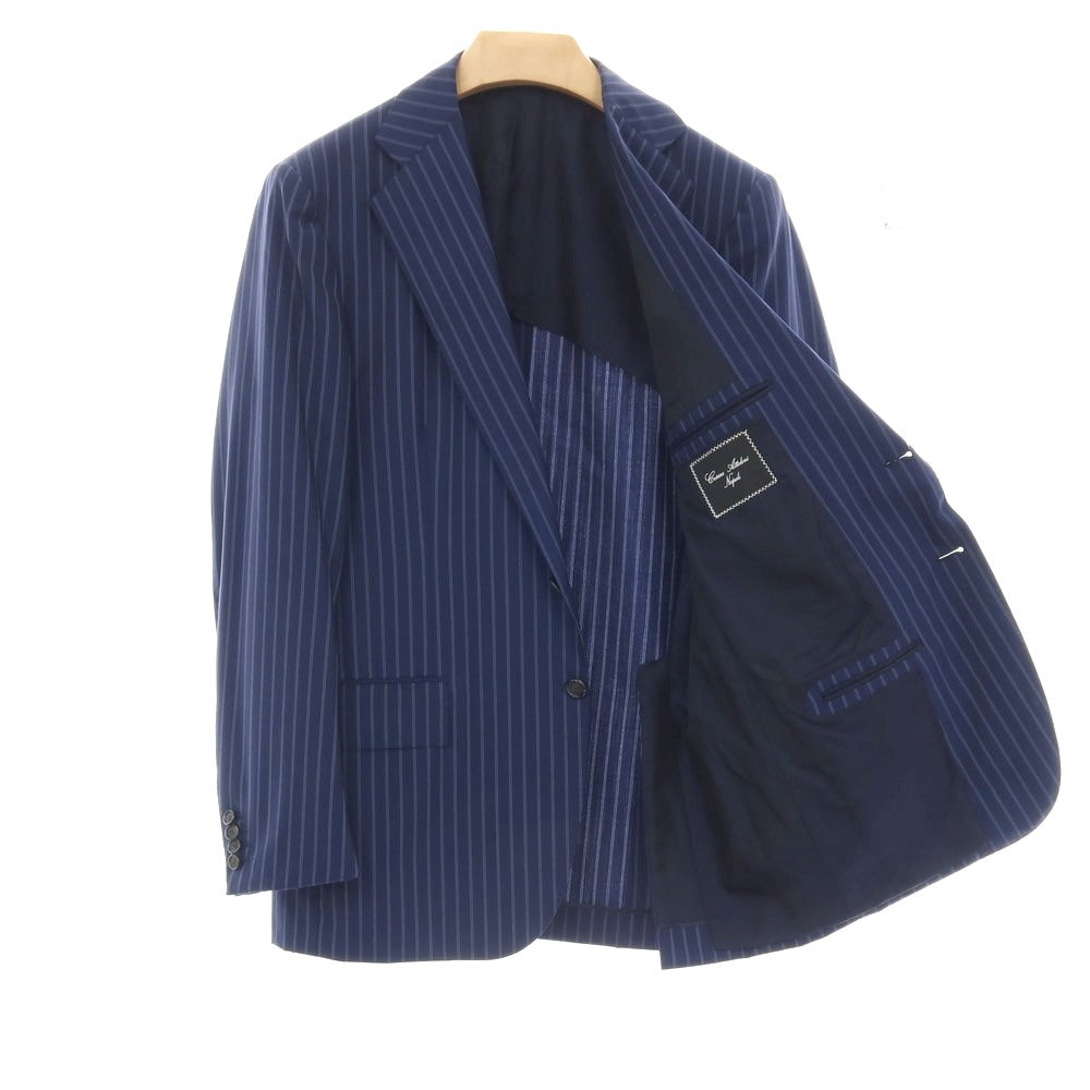 【中古】チェーザレ アットリーニ Cesare Attolini AUS20PUN3 ウール ストライプ 2つボタンスーツ ネイビーxホワイト【サイズ50】【 状態ランクC 】【 メンズ 】