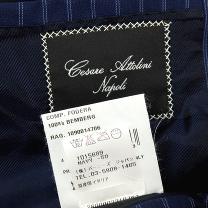 【中古】チェーザレ アットリーニ Cesare Attolini AUS20PUN3 ウール ストライプ 2つボタンスーツ ネイビーxホワイト【サイズ50】【 状態ランクC 】【 メンズ 】