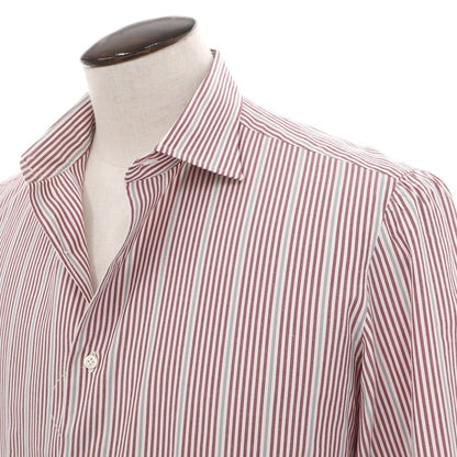 【中古】イザイア ISAIA コットン ストライプ セミワイドカラー ドレスシャツ レッドxホワイト【サイズ41】【 状態ランクC 】【 メンズ 】
