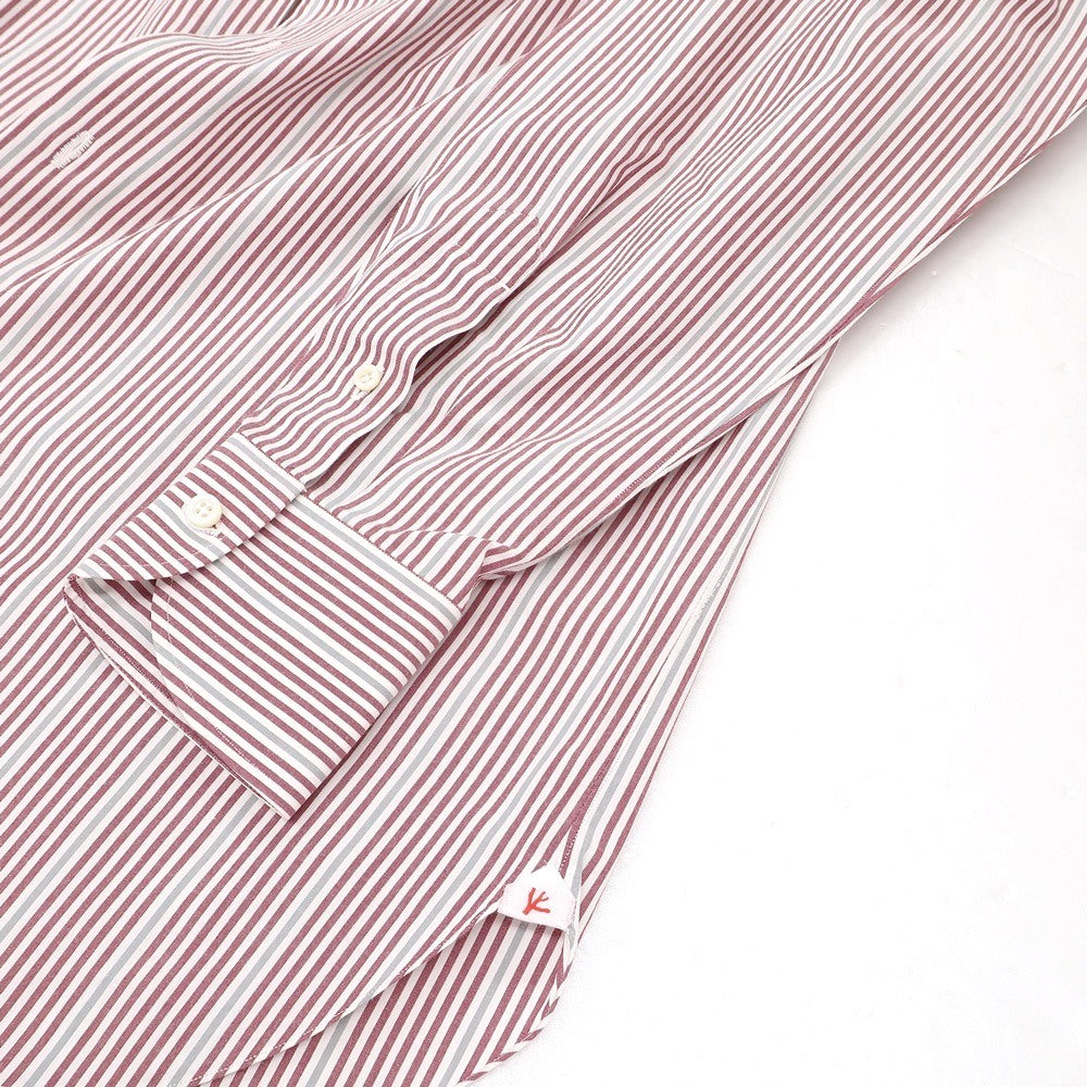 【中古】イザイア ISAIA コットン ストライプ セミワイドカラー ドレスシャツ レッドxホワイト【サイズ41】【 状態ランクC 】【 メンズ 】
