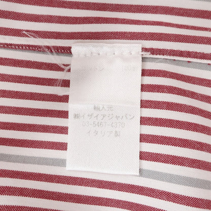 【中古】イザイア ISAIA コットン ストライプ セミワイドカラー ドレスシャツ レッドxホワイト【サイズ41】【 状態ランクC 】【 メンズ 】