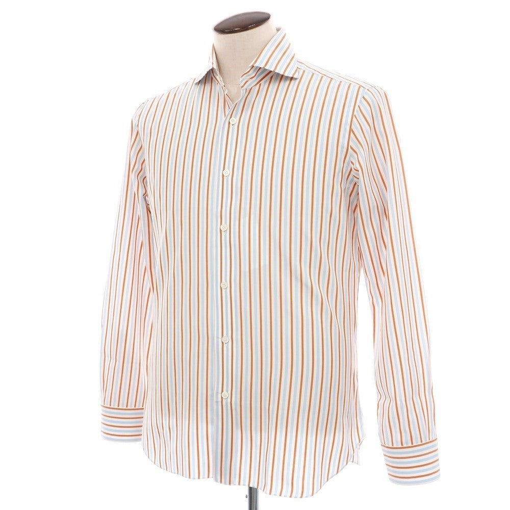 【中古】バルバ ダンディライフ BARBA DANDY LIFE コットン ストライプ ワイドカラー ドレスシャツ ホワイトxライトブルー【サイズ41】【 状態ランクB 】【 メンズ 】