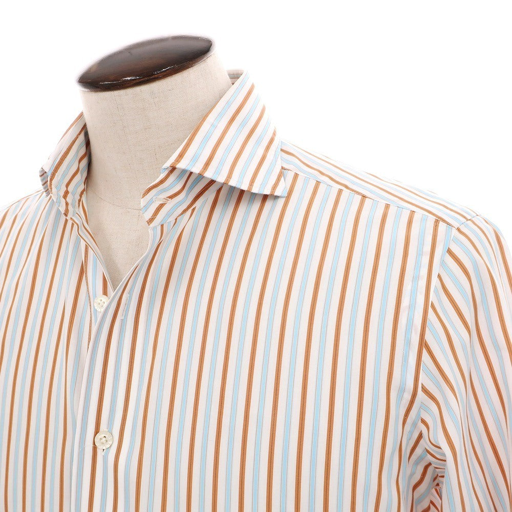 【中古】バルバ ダンディライフ BARBA DANDY LIFE コットン ストライプ ワイドカラー ドレスシャツ ホワイトxライトブルー【サイズ41】【 状態ランクB 】【 メンズ 】