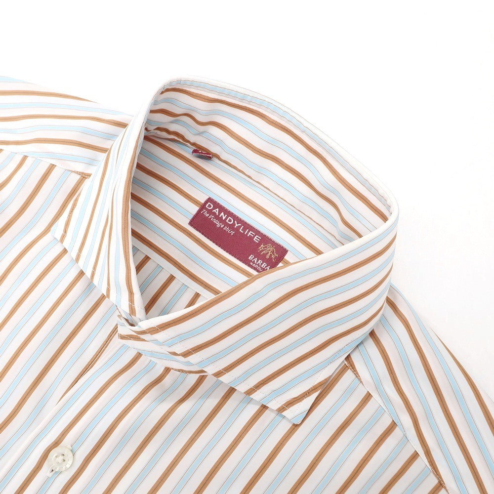 【中古】バルバ ダンディライフ BARBA DANDY LIFE コットン ストライプ ワイドカラー ドレスシャツ ホワイトxライトブルー【サイズ41】【 状態ランクB 】【 メンズ 】