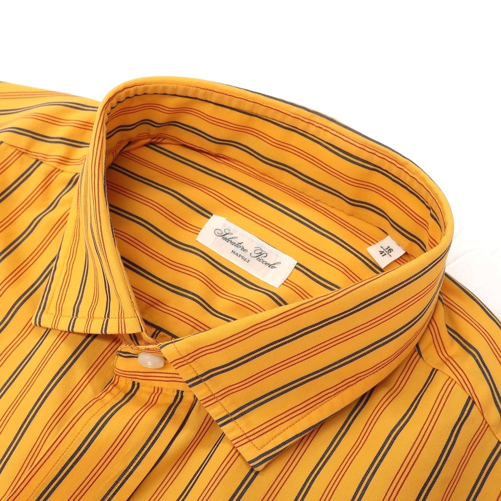 【中古】サルヴァトーレピッコロ Salvatore Piccolo コットン ストライプ ショートカラー カジュアルシャツ イエローxネイビー【サイズ41】【 状態ランクB 】【 メンズ 】