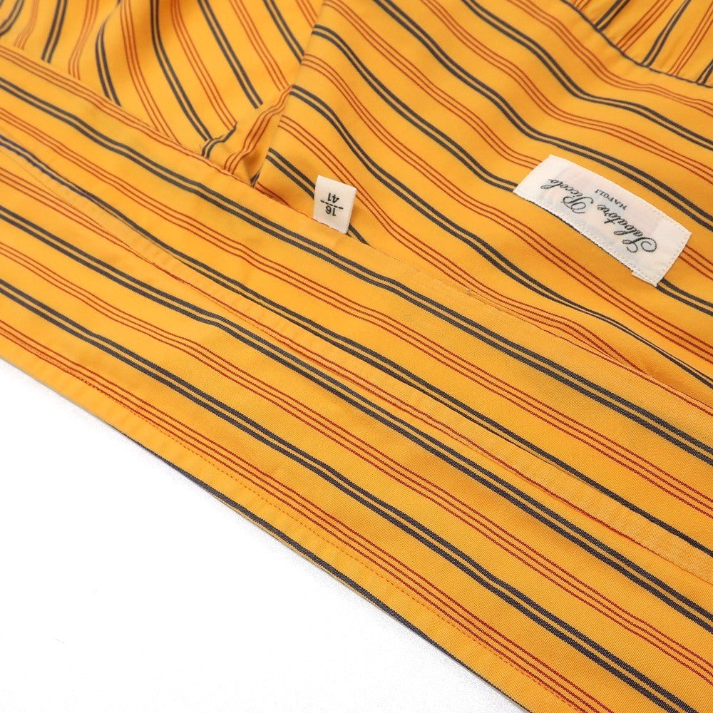 【中古】サルヴァトーレピッコロ Salvatore Piccolo コットン ストライプ ショートカラー カジュアルシャツ イエローxネイビー【サイズ41】【 状態ランクB 】【 メンズ 】