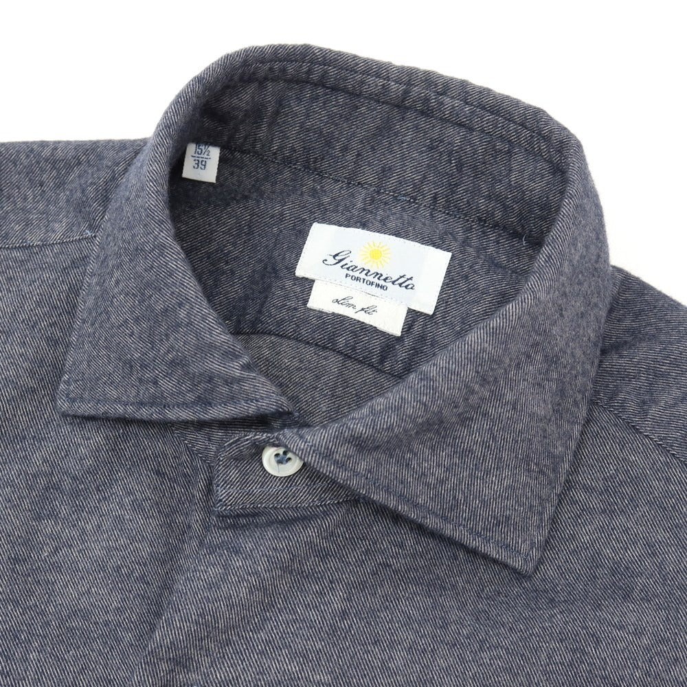 【中古】ジャンネット giannetto コットン ワイドカラー カジュアルシャツ ネイビー【サイズ39】【 状態ランクB 】【 メンズ 】