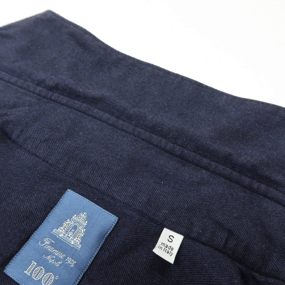 【中古】フィナモレ Finamore 100周年モデル コットンセルロース ヘリンボーン ホリゾンタルカラー カジュアルシャツ ネイビー【サイズS】【 状態ランクB 】【 メンズ 】