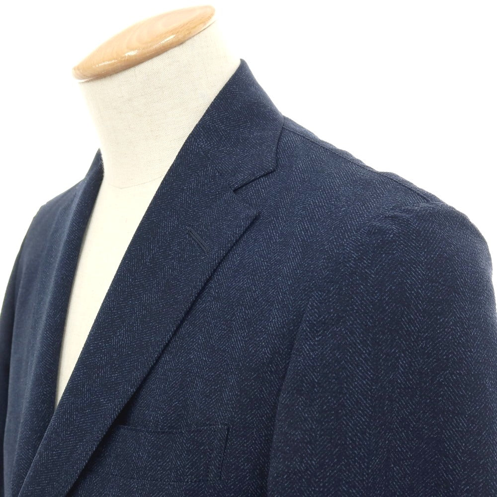 【中古】ニューヨーカー NEWYORKER BERKLEY ポリエステル サッカー ヘリンボーン柄プリント 3つボタンスーツ セットアップ ネイビー【サイズ上44/下74】【 状態ランクC 】【 メンズ 】