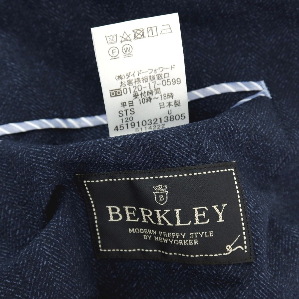 【中古】ニューヨーカー NEWYORKER BERKLEY ポリエステル サッカー ヘリンボーン柄プリント 3つボタンスーツ セットアップ ネイビー【サイズ上44/下74】【 状態ランクC 】【 メンズ 】