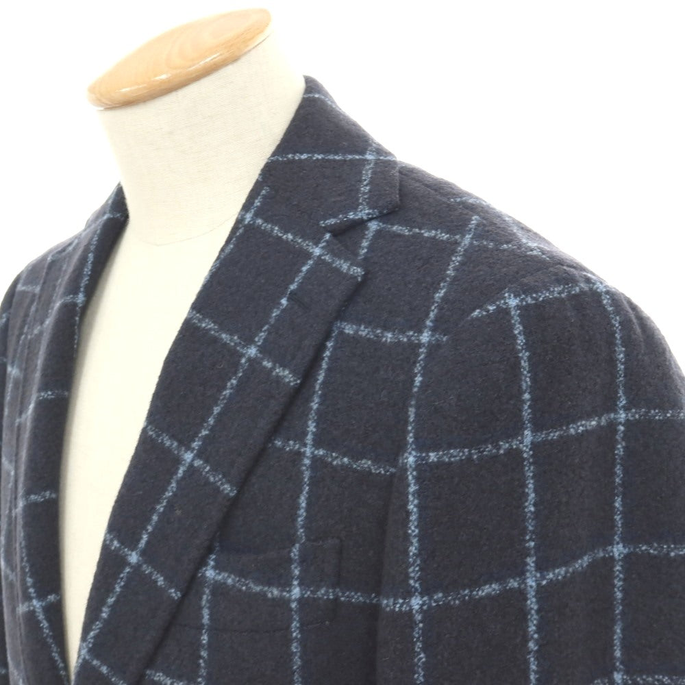 【中古】サルトリア リング Sartoria Ring ウールナイロンシルク ウィンドウペーンチェック 3B テーラードジャケット ネイビーxライトブルー【サイズ44】【 状態ランクC 】【 メンズ 】