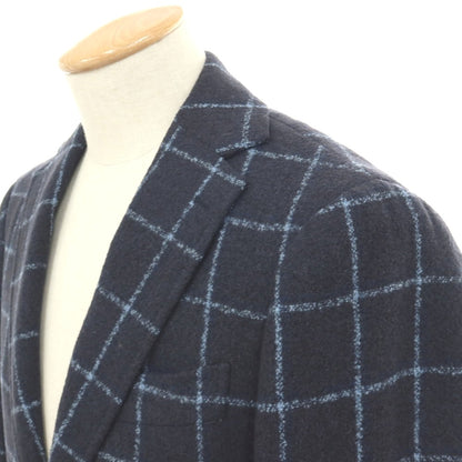 【中古】サルトリア リング Sartoria Ring ウールナイロンシルク ウィンドウペーンチェック 3B テーラードジャケット ネイビーxライトブルー【サイズ44】【 状態ランクC 】【 メンズ 】