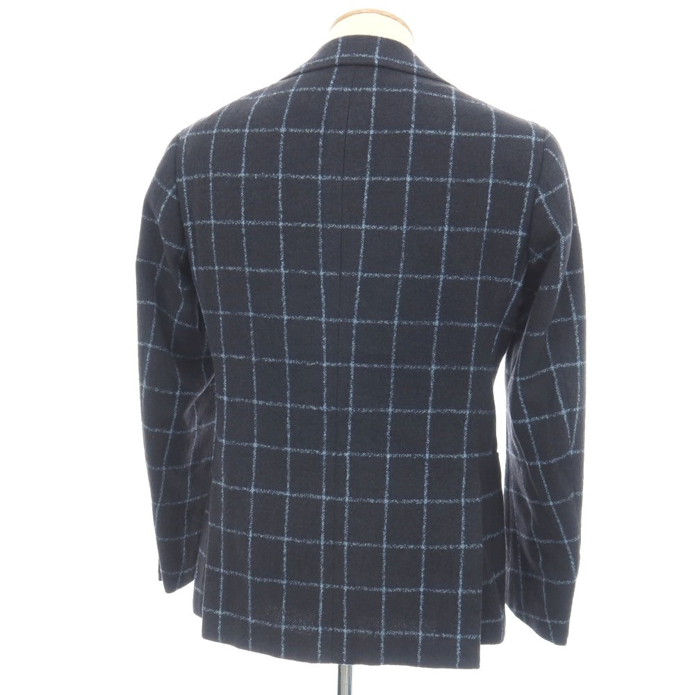 【中古】サルトリア リング Sartoria Ring ウールナイロンシルク ウィンドウペーンチェック 3B テーラードジャケット ネイビーxライトブルー【サイズ44】【 状態ランクC 】【 メンズ 】
