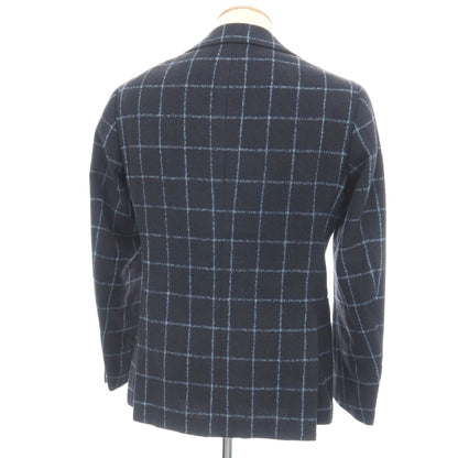 【中古】サルトリア リング Sartoria Ring ウールナイロンシルク ウィンドウペーンチェック 3B テーラードジャケット ネイビーxライトブルー【サイズ44】【 状態ランクC 】【 メンズ 】