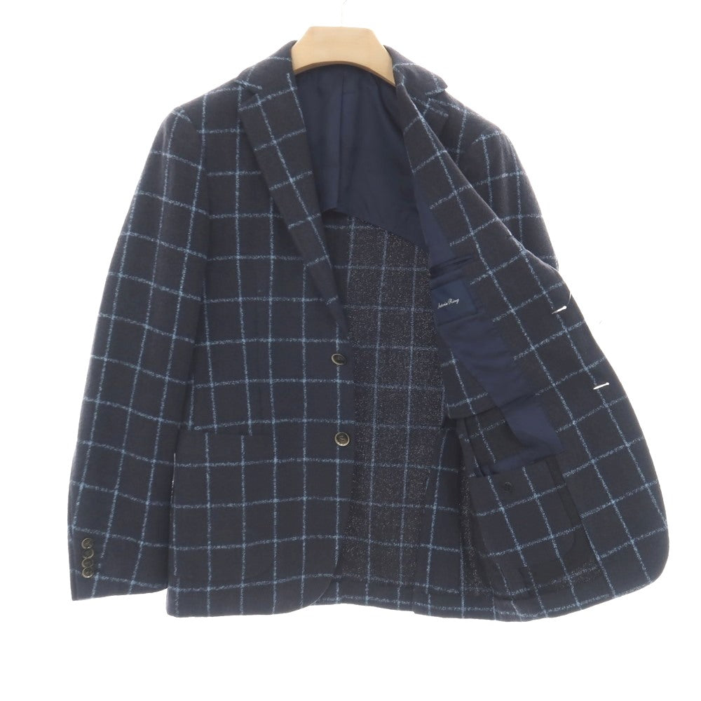 【中古】サルトリア リング Sartoria Ring ウールナイロンシルク ウィンドウペーンチェック 3B テーラードジャケット ネイビーxライトブルー【サイズ44】【 状態ランクC 】【 メンズ 】