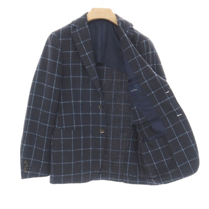 【中古】サルトリア リング Sartoria Ring ウールナイロンシルク ウィンドウペーンチェック 3B テーラードジャケット ネイビーxライトブルー【サイズ44】【 状態ランクC 】【 メンズ 】
