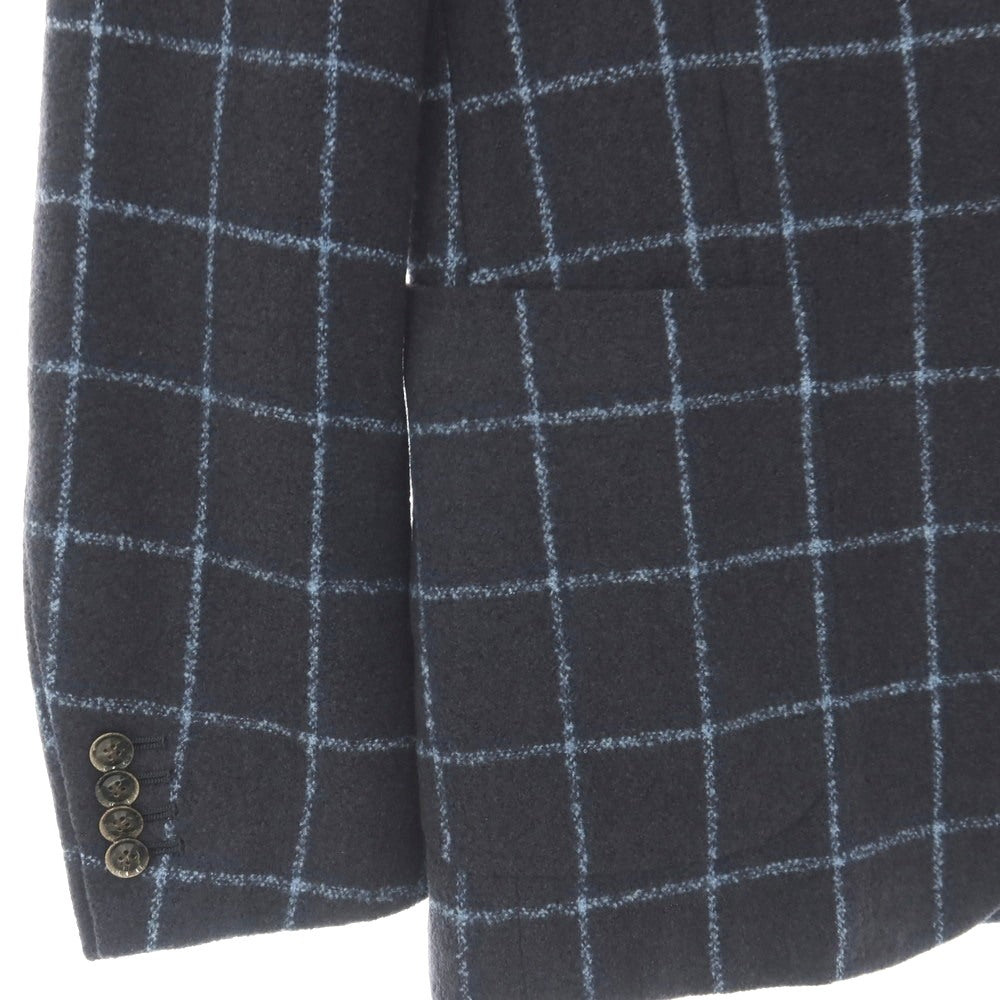 【中古】サルトリア リング Sartoria Ring ウールナイロンシルク ウィンドウペーンチェック 3B テーラードジャケット ネイビーxライトブルー【サイズ44】【 状態ランクC 】【 メンズ 】