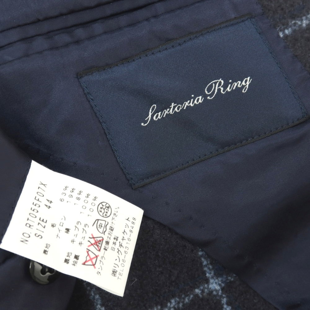 【中古】サルトリア リング Sartoria Ring ウールナイロンシルク ウィンドウペーンチェック 3B テーラードジャケット ネイビーxライトブルー【サイズ44】【 状態ランクC 】【 メンズ 】