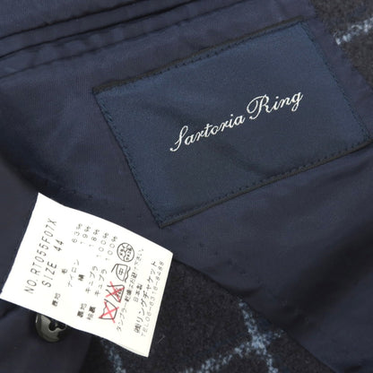 【中古】サルトリア リング Sartoria Ring ウールナイロンシルク ウィンドウペーンチェック 3B テーラードジャケット ネイビーxライトブルー【サイズ44】【 状態ランクC 】【 メンズ 】