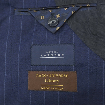 【中古】サルトリア ラトーレ SARTORIA LATORRE nano・universe Library別注 ウール ストライプ 2つボタンスーツ ライトネイビー【サイズ48】【 状態ランクD 】【 メンズ 】