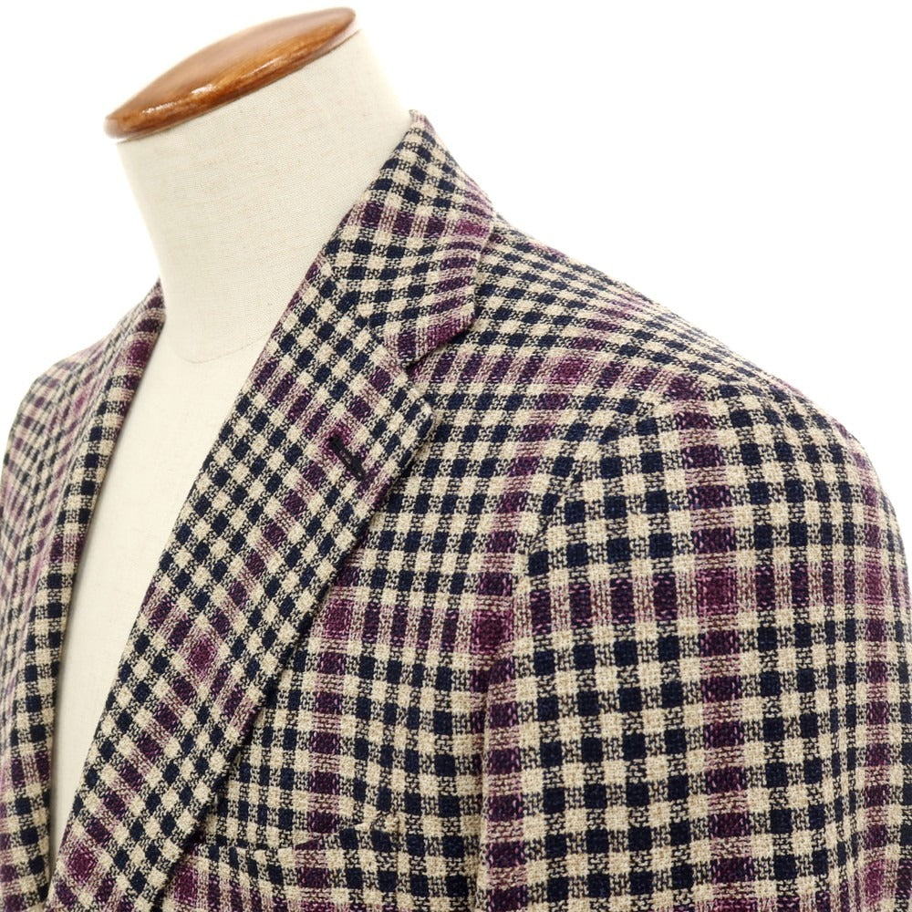 【中古】タリアトーレ TAGLIATORE ウールシルクナイロンリネン チェック 2B カジュアルジャケット ライトベージュxネイビー【サイズ48】【 状態ランクB 】【 メンズ 】