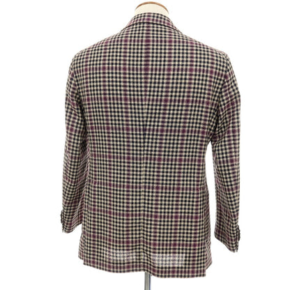 【中古】タリアトーレ TAGLIATORE ウールシルクナイロンリネン チェック 2B カジュアルジャケット ライトベージュxネイビー【サイズ48】【 状態ランクB 】【 メンズ 】