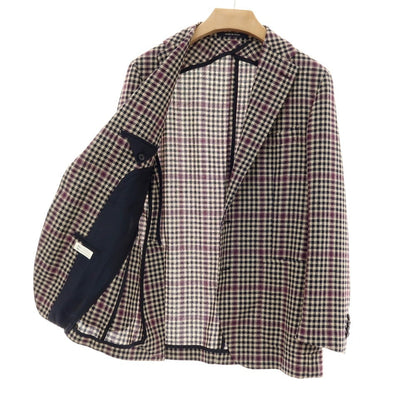 【中古】タリアトーレ TAGLIATORE ウールシルクナイロンリネン チェック 2B カジュアルジャケット ライトベージュxネイビー【サイズ48】【 状態ランクB 】【 メンズ 】