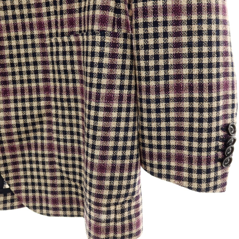 【中古】タリアトーレ TAGLIATORE ウールシルクナイロンリネン チェック 2B カジュアルジャケット ライトベージュxネイビー【サイズ48】【 状態ランクB 】【 メンズ 】