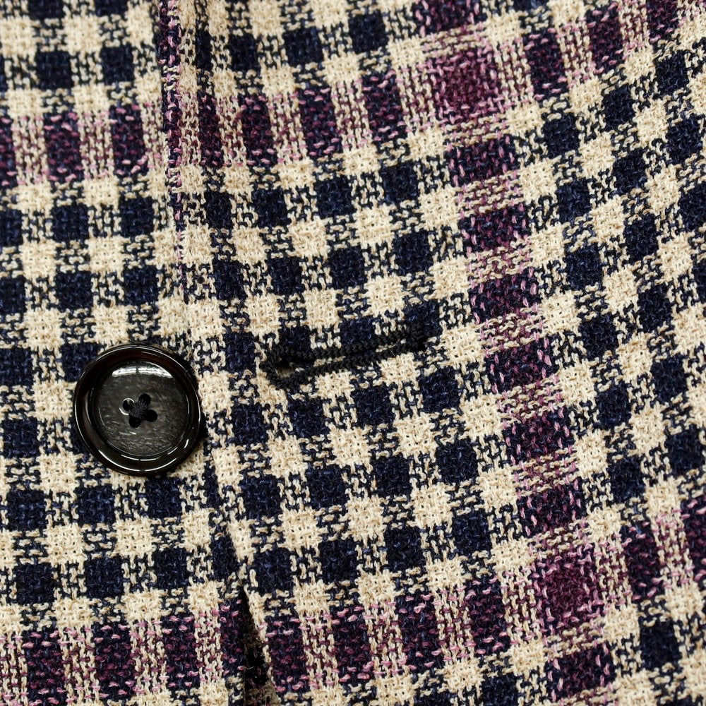 【中古】タリアトーレ TAGLIATORE ウールシルクナイロンリネン チェック 2B カジュアルジャケット ライトベージュxネイビー【サイズ48】【 状態ランクB 】【 メンズ 】